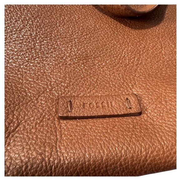 Fossil Keely Tote Leather Large Handbag Cognac Brown Black Shoulder Bag Zipper - Picture 4 of 10